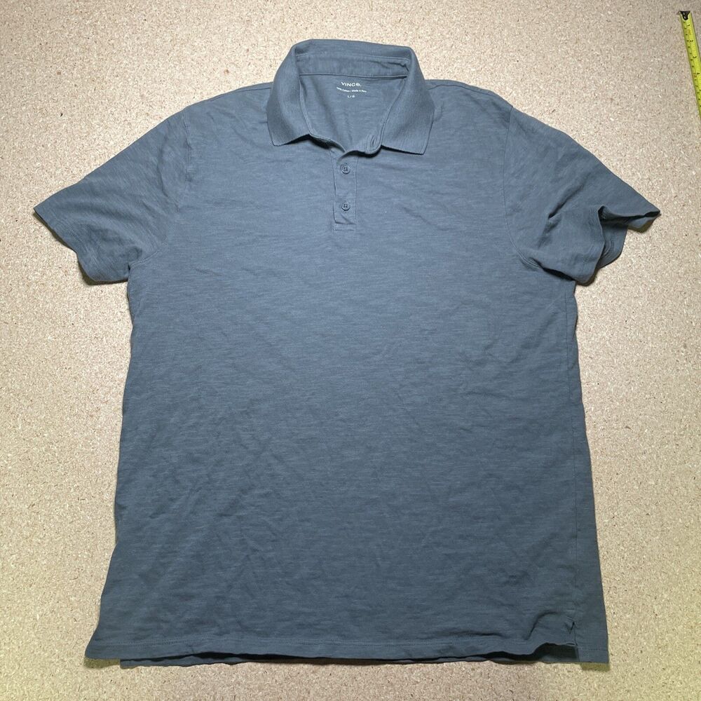 VINCE Cotton Polo Shirt Heather Gray Short Sleeve Size Large B1